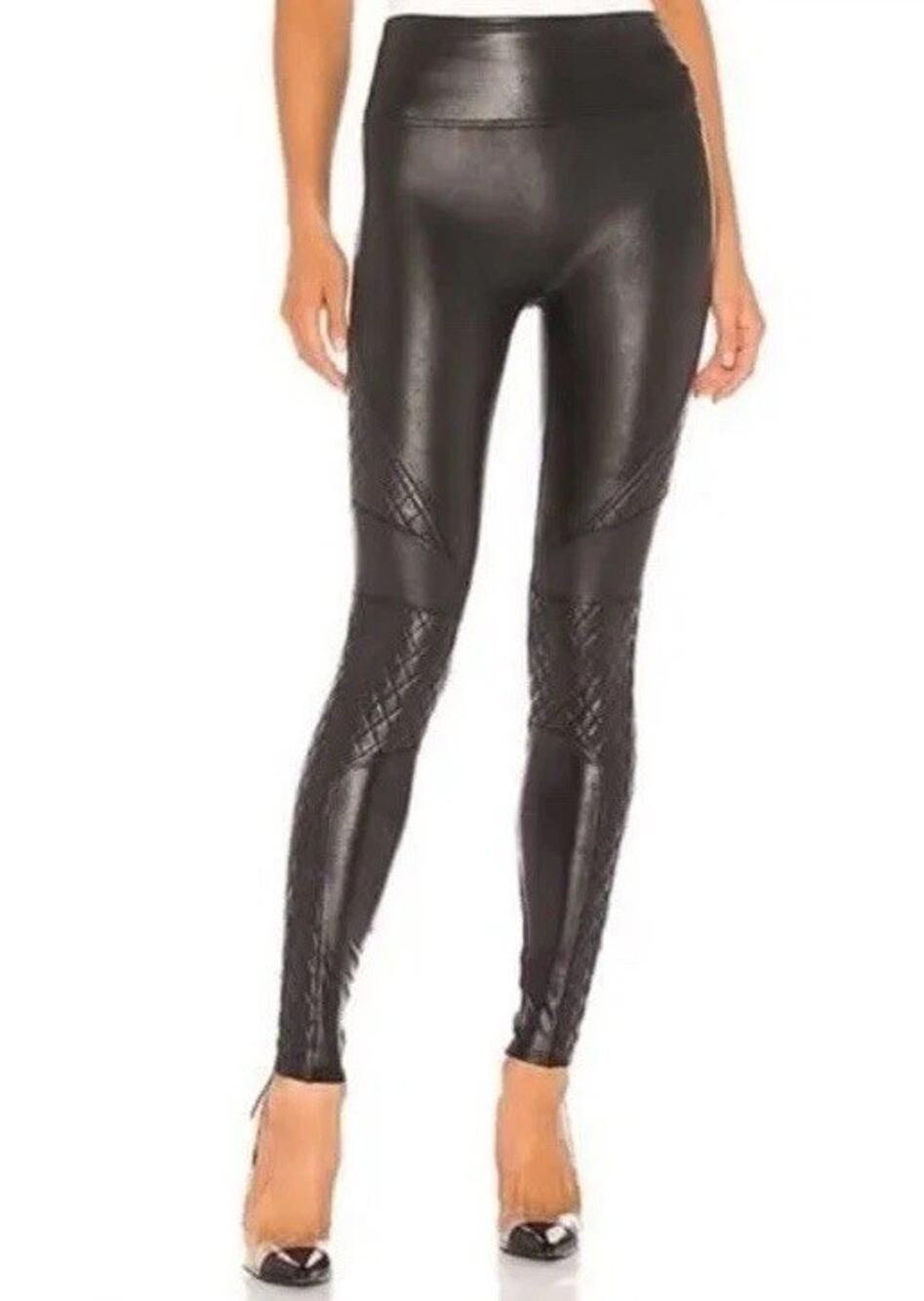 SPANX Black Faux Leather Moto Leggings Sz Small